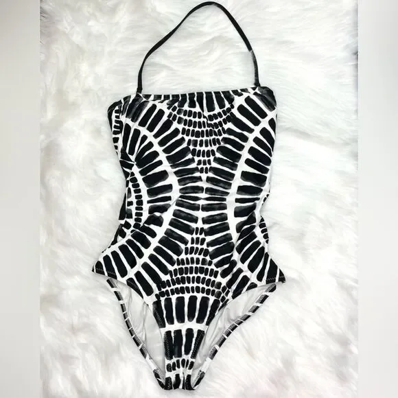 Trina Turk Black and White Algiers Bandeau One Piece Swimsuit Size 4 - Picture 2 of 7